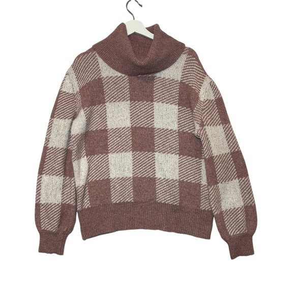 Olive & Oak Sweaters - Olive & Oak Checkered Turtleneck Sweater Size Large Pink Women’s Soft plaid